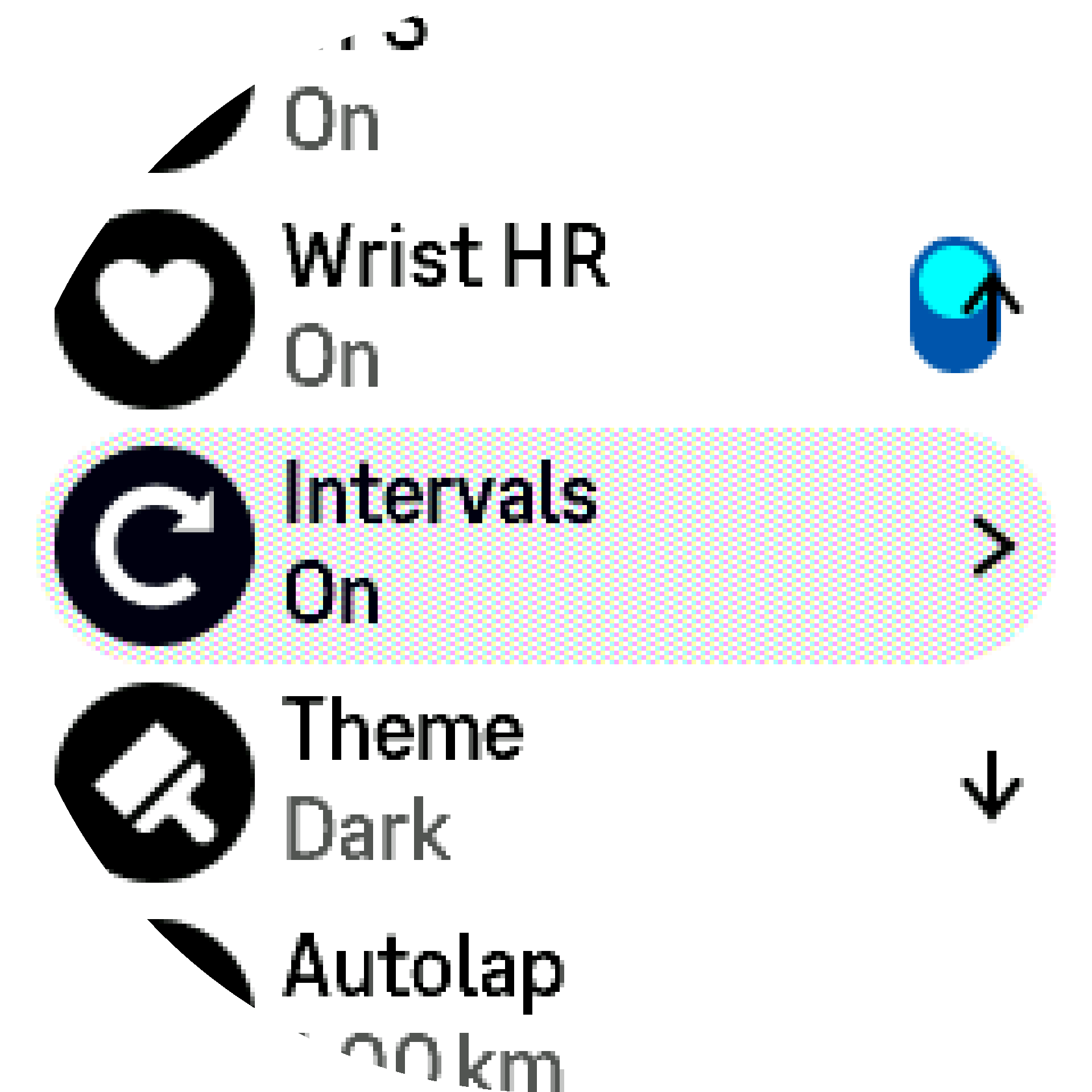 Interval training settings S9PP