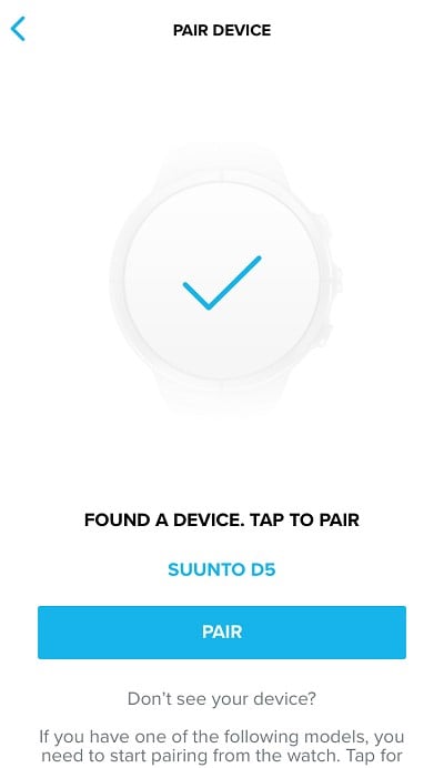 Suunto D5を選択してiOS用Suuntoアプリとペアリングします。