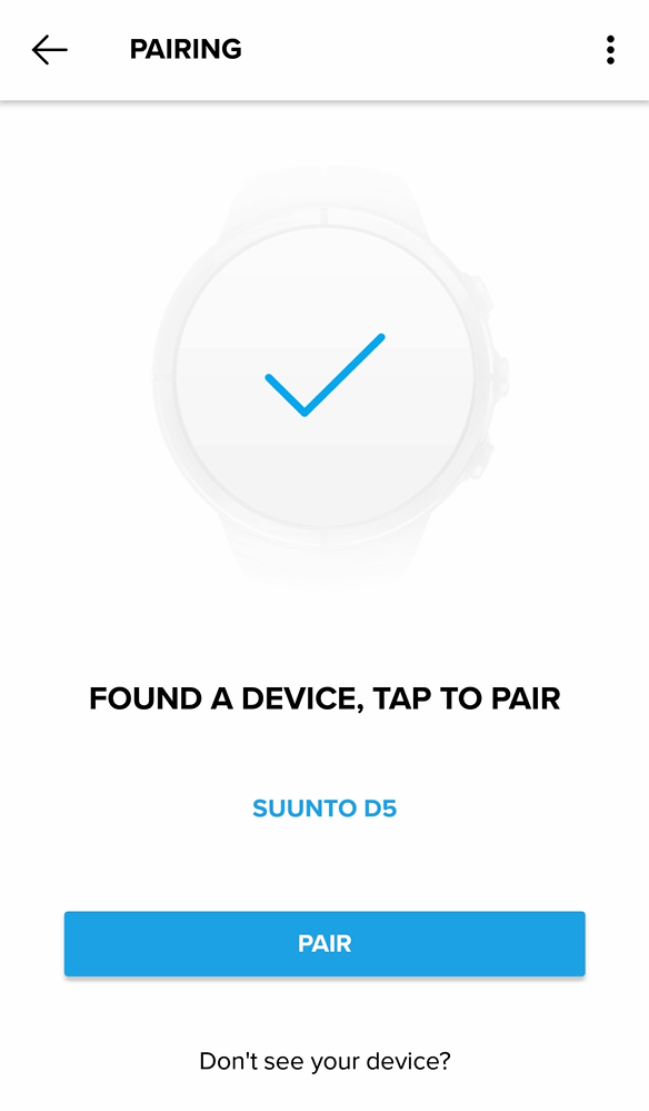 选择 Suunto D5，以便与 Android 版 Suunto APP 配对