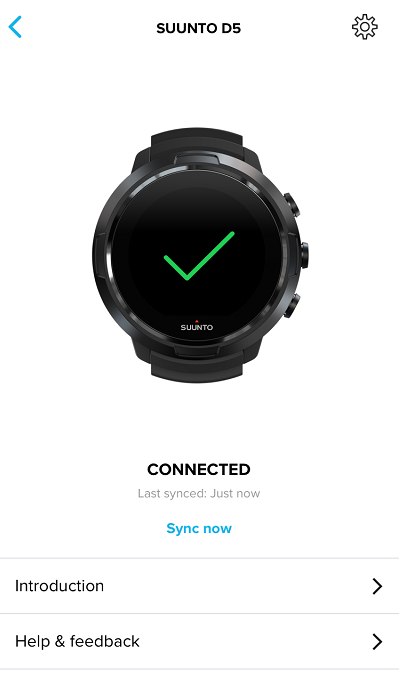 Suunto D5 connected to Suunto app for iOS
